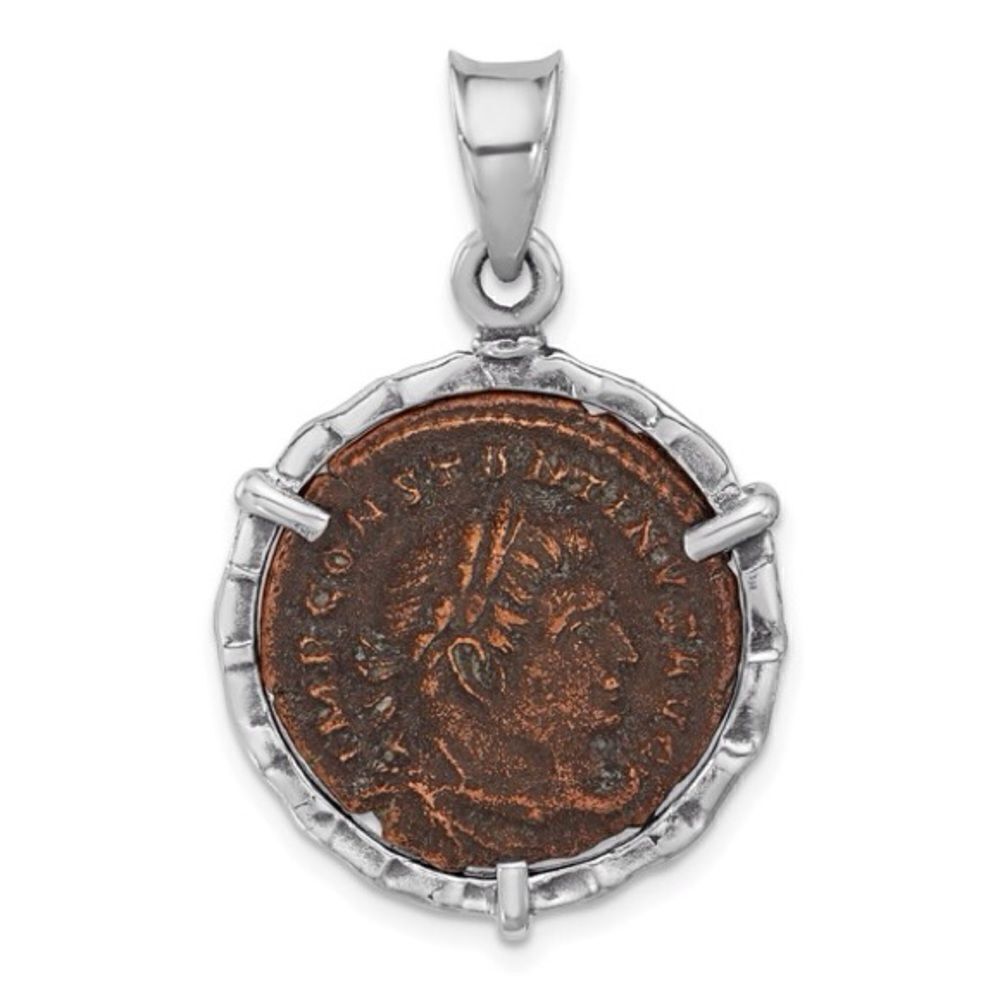 Sterling Silver and Bronze Antiqued Roman Constantine Coin Pendant